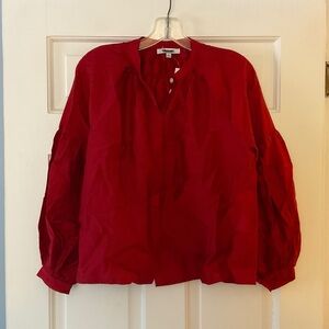 Madewell Shirred Balloon-Sleeve Top Blouse Crimson Red Size XS NWT Feminine